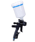 Heavy Duty HVLP Spray Gun With Slick 1.3mm Nozzle And 600ml Reusable Cup And Badass Gravity Feed Auto Paint Sprayer For Effortless Automotive Project Finishing, showing black and white design.