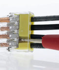 SpliceLine In-Line Wire Connector 2-Port Push-In Tech Crimp-Free Solderless Butt Splice for 8-22 AWG Copper Conductors shown in use