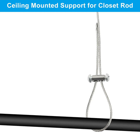 Two Pack Adjustable Ceiling Mount Brackets For Closet Rods And Shower Curtain Rods, Stainless Steel Heavy Duty Support Up To 59 Inches, Built To Last No Sag Ceiling Bracket For Wardrobe Poles, Easy Install shown in use on rod