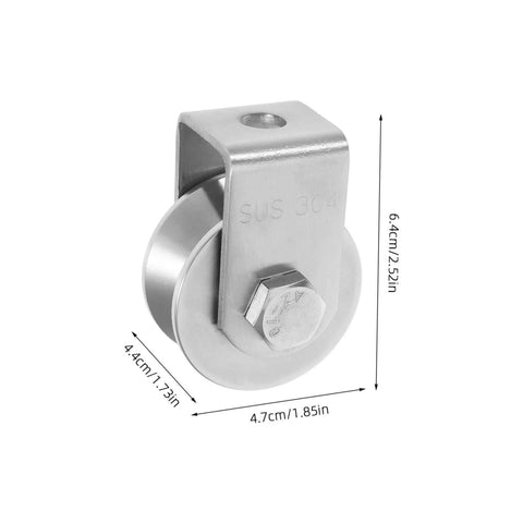 Front view of Stainless Steel Fixed Pulley Bearing For Sliding Doors And Gates, Heavy Duty Wall Mounted Pulley System With Smooth Grooves