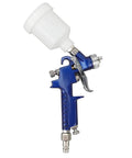 HVLP Paint Sprayer For Buttery Smooth House And Cabinet Finishing Hassle Free High Flow Air Spray Gun with blue metal body.