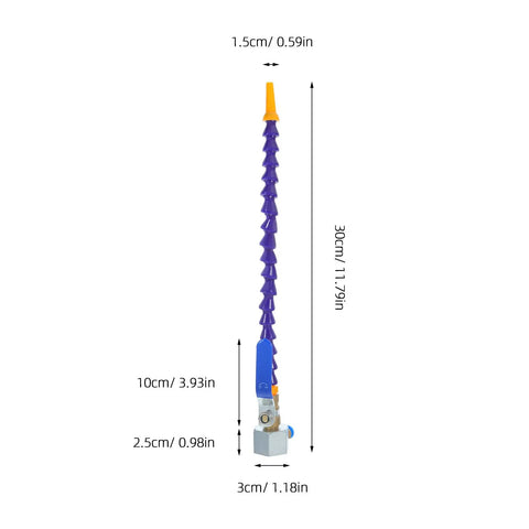Kickstart Your Shop With This Hella Durable Coolant Hose Featuring A Slick Adjustable Air Nozzle And Rock Solid Magnetic Connector For Precision Machine Tool Cooling Tasks That Hit The Sweet Spot Every Time; Purple flexible coolant hose with orange nozzle.