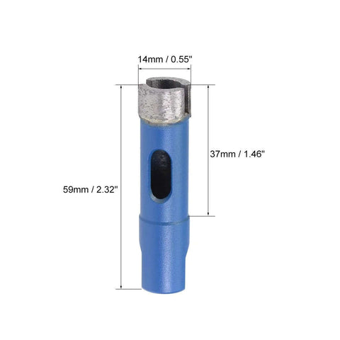 Front view of uxcell 14mm sintered diamond core drill bit with blue housing for masonry drilling.