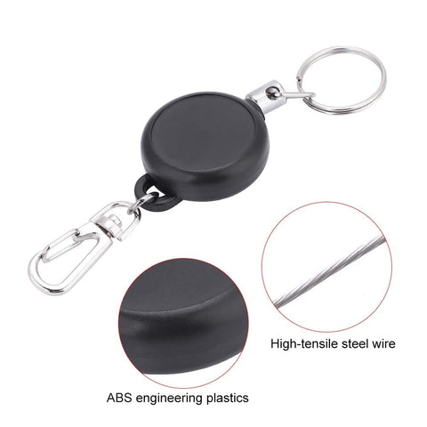 Extendable Keychain With Retractable Cord, 60cm Steel Wire Rope Key Reel, Heavy Duty Key Ring in ABS Plastic and Stainless Steel