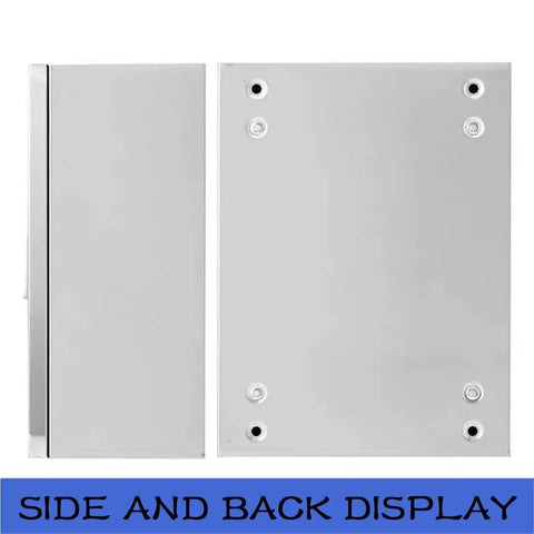 Stainless Steel Electrical Cabinet Box Enclosure for Wall Mount Heavy Duty Junction Chest for Utility and Pump Systems 14 by 12 by 8 Inches 1.2mm Thick Weather Resistant Project Box, side and back view