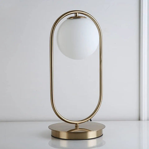 Dope Gold Globe Table Lamp With White Glass Shade For Bedside And Desk Mid Century Modern Style Metal Construction With Electroplating