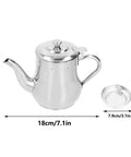 Slick Stainless Steel Teapot With Fine Mesh Strainer 500ML Capacity Stovetop Tea Kettle heavy duty build, dimensions 18cm x 13cm, includes strainer.