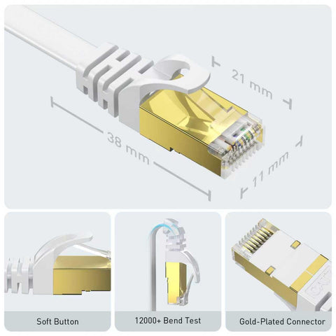 Ultra Fast Ethernet Cable Cat8 10Ft For Lag-Free Gaming And 4K 8K Streaming, 40Gbps High Speed Flat Shielded RJ45 LAN Cable with STP Copper Core