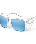 Tough As Nails Wraparound Safety Sunglasses Featuring Detachable Side Shields Impact Resistant Tinted Lenses  blue lenses clear frames
