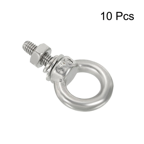 Heavy Duty Stainless Steel Eye Bolts Set, M3x9 Threaded Eye Bolts 1/8 x 7/20 Inches, Shoulder Ring With Nuts And Washers, Rust Resistant