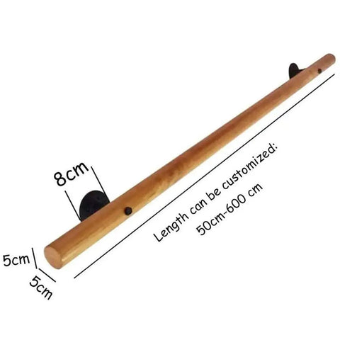 Rock Solid Wood Handrail With Heavy Duty Mount Brackets, 50cm-600cm adjustable safety grab bar for stairs.