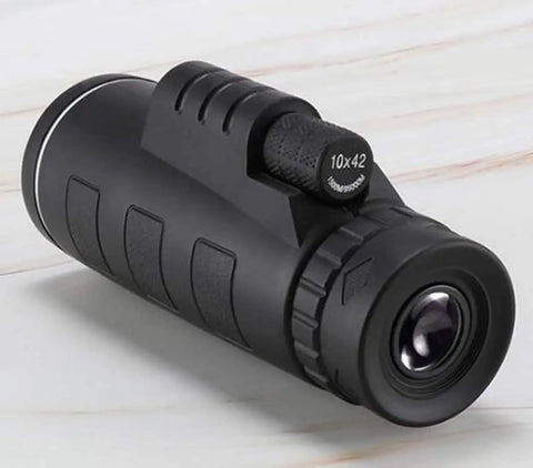 10X42 Monocular With Wide Angle View Central Focus For Hunting Travel Bird Watching, black compact design on white background