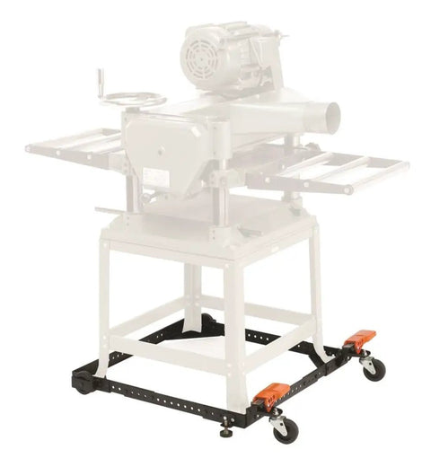Heavy Duty Adjustable Mobile Base For Power Tools And Large Machinery With 500 Pound Capacity That Expands From 12 By 12 To 34 By 34 Or 18 By 50 Inches In One Inch Increments Black Ready To Roll On The Job under a machine