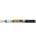 One Quarter Inch Drive 120XP Flex Head Electronic Torque Wrench With Angle Readout, low profile tube, 15° teardrop head, flush switch.