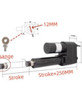 No Nonsense Heavy Duty Hydraulic Electric Linear Actuator Push Rod For Elevators And Workshops Featuring Robust 24Vdc Motor with dimensions and push rod detail.