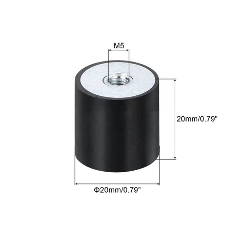 Premium Eight Piece Universal Set Of 20X20mm M5 Thread Female Rubber Mounts And Vibration Isolators with flat base block shown in detail.