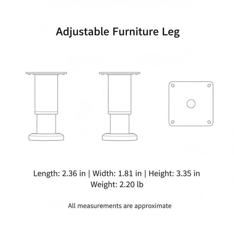 Cold Rolled Steel Adjustable Furniture Leg with Black Powder Coat Base dimensions and specifications
