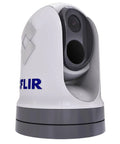 Kick Butt Long Range Thermal Camera with Gyro Stabilization for Marine Surveillance, FLIR dual lens design, compact white casing.