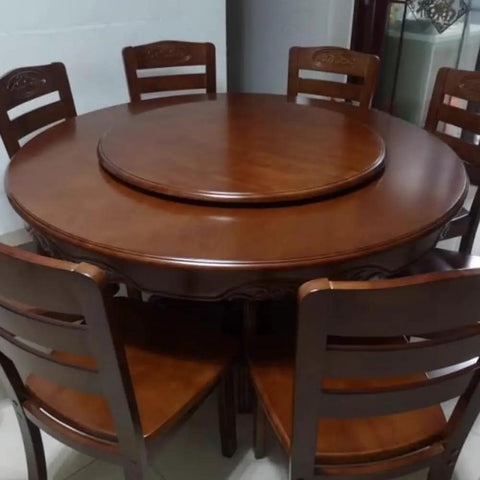 Silent Spin Premium Wooden Lazy Susan Rotating Serving Tray For Dining Tables displayed on a round wooden dining table.