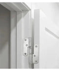 4 Inch Stainless Steel Round Corner Detachable Hinge Set For Wardrobe Doors, Right Hand Operation, installed on white door frame.
