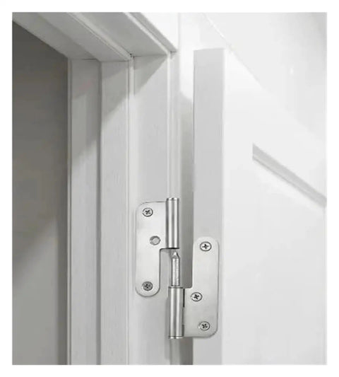 4 Inch Stainless Steel Round Corner Detachable Hinge Set For Wardrobe Doors, Right Hand Operation, installed on white door frame.