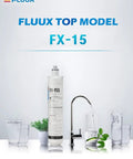 Two Pack Under Sink Water Filter System With Hybrid Cartridge And Nsf Certification Smooth Operator Filtration For Coffee Machines And Kitchen Faucets Sixteen Thousand Gallon Capacity No Gimmicks Setup with FX-15 filter next to water glasses.
