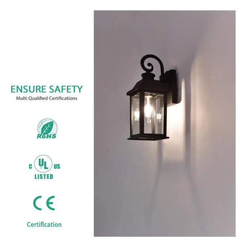 Dusk To Dawn Outdoor Wall Light With Sensor, Waterproof Matte Black Porch Sconce, Clear Glass Exterior Lantern for house wall-mounted