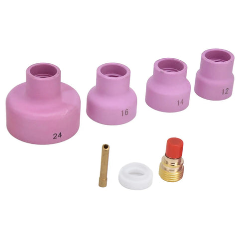 Pro Grade TIG Gas Lens Kit For WP9 WP20 WP25 Torch With Ceramic Nozzles 12, 14, 16, 24 Copper Holder PTFE Front Cover