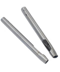 Close-up of two carbon steel punches from Six Size Leather Oval Hole Punch Set With Carbon Steel Punches For Belts Straps Gaskets And Other Soft Materials Easy Hammer Installation Creates Clean Oval Holes For Leather Crafting.