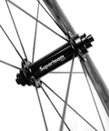 Close-up of hub and spokes on Tubeless Carbon Road Wheelset 45 50 65mm Deep 700c Clincher 25mm Width Toray T700 UD Matte EN Quality Shimano
