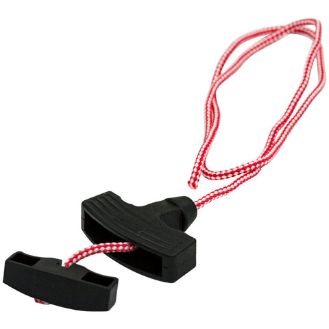Emergency Release Pull Rope Cord Handle Kit 41A2828 Red For Garage Doors Compatible with Chamberlain Craftsman Openers shown in red and black.