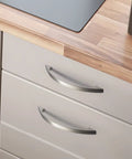 Solid Zinc Alloy Satin Nickel Cabinet And Drawer Pulls Set For Kitchen And Dresser, 6 Inch Long, installed on white drawers