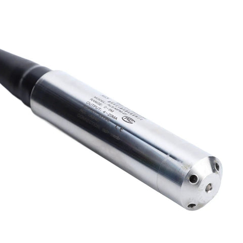Liquid Level Transmitter And Sensor For 4 To 20mA Water Level Detection, stainless steel housing shown close-up