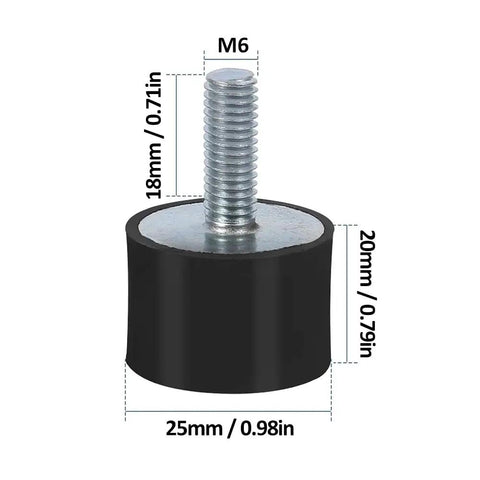 Anti Vibration Rubber Mounts Pack Of 4 For Motors Pumps And Compressors With 18 Mm Stud 25 By 20 Mm Size Durable High Density Rubber Isolators For HVAC Equipment And Machinery To Damp Vibes And Cut Noise With Easy Install, M6 stud mount