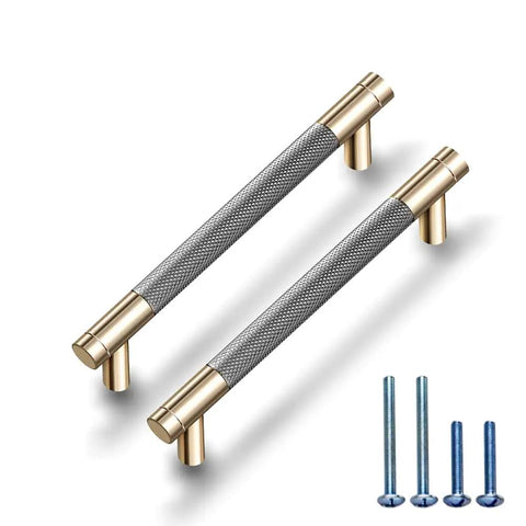 50 Pack Knurled Cabinet Handles Set 5 Inch Center To Center Aluminum Drawer Pulls In Gold And Grey Oxidation Finish With Diamond Pattern Six Inch Length Commercial Grade Solid Aluminum Alloy Durable And Built To Last on white background