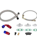 Upgrade Your JDM Build With This Top Tier Turbocharger Oil Feed Drain Return Line Kit Featuring Heavy Duty 4AN And 10AN AN Fittings Designed For Super Hot 1JZgta And 2Jzgte Engines To Maximize Flow And Reliability. braided turbo oil feed and drain line kit with AN fittings, flanges, gaskets, and bolts