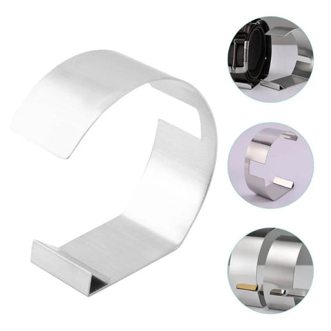 Slick Stainless Steel Belt Rack And Closet Display Stand For Fashion Gear Flexible Storage Organizer That Kicks Clutter To The Curb, close-up view.