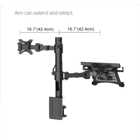 Heavy Duty Dual Monitor Arm Stand With Full Motion Height Adjustable Desk Mount for 10 to 27 inch screens showing extension.
