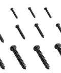 Heavy Duty M3/3mm Pan Head Self Tapping Screws Assortment Kit 500 Pack, black zinc steel screws in various sizes.