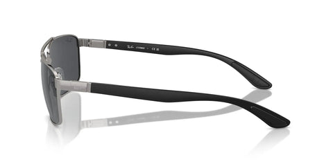 Gunmetal Rectangular Sunglasses With Double Bridge And Dark Grey Lenses, 60mm Frame showing side view and sleek arm design