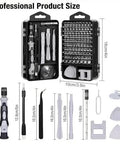 115 In 1 Precision Screwdriver Set For Phone Computer Watch Console Eyeglasses And Electronics Portable Gray Pro Repair Tool Kit with organized case and tools displayed