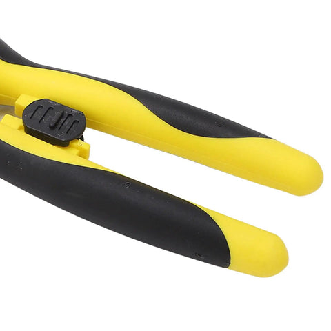 Close-up of ergonomic handle on Multi Function Wire Stripper And Crimping Pliers With Safety Latch For Electrical DIY Projects