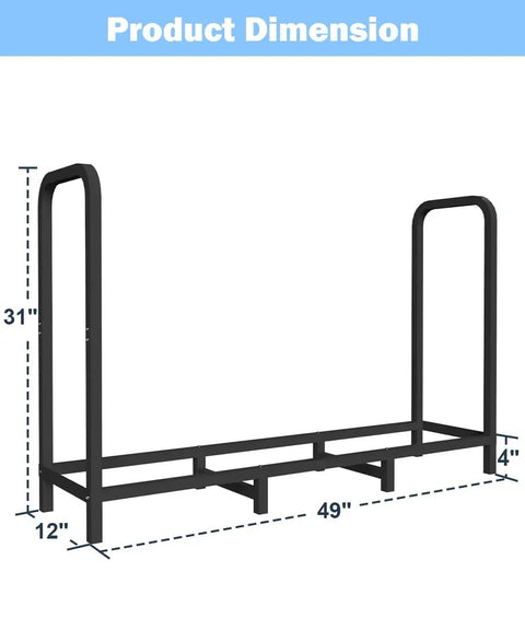 4 Foot Firewood Rack Holder With Cover, Adjustable Heavy Duty Fire Log Stacker Stand dimensions illustration