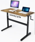 Heavy Duty Manual Standing Desk With Quick Crank Height Adjustment Sturdy Gaming Computer Workstation Smooth Brass Office Table For Study Home Workspace Setup That Really Kicks Butt with dual monitors and measurements shown.