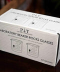 Packaging for Lab Beaker Rocks Glasses Set Of 2 for cocktails and science themed barware with a dope scientific twist.