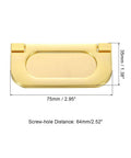 Front view of gold finish 4 Pack Flush Pull Handles Set For Cabinets And Drawers, 3 Inch Hidden Recessed Grip, with size dimensions.