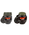 Hardcore Heavy Duty Leveling Casters Four Pack Industrial Support Roller Wheels With Adjustable Threaded Base for solid machinery setup. Two caster wheels shown.