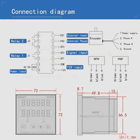 Connection diagram for Rock Solid Digital Length Counter With Sturdy Measurement Wheel And Hella Precise Red Display.