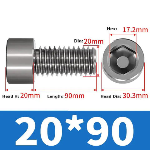 Heavy Duty Hardcore TC4 Titanium Cup Head Hex Socket Screws For Precision Machinery And Electronic Assembly Tight Fitting M20 Metric Grade Fasteners, 20x90mm dimensions.