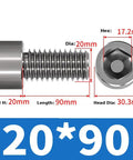 Shop Floor Ready TC4 Titanium Cup Head Hex Socket Screw M20 Metric Specification Drop Dead Accurate Heavy Duty locking fastener 20mm diameter 90mm length